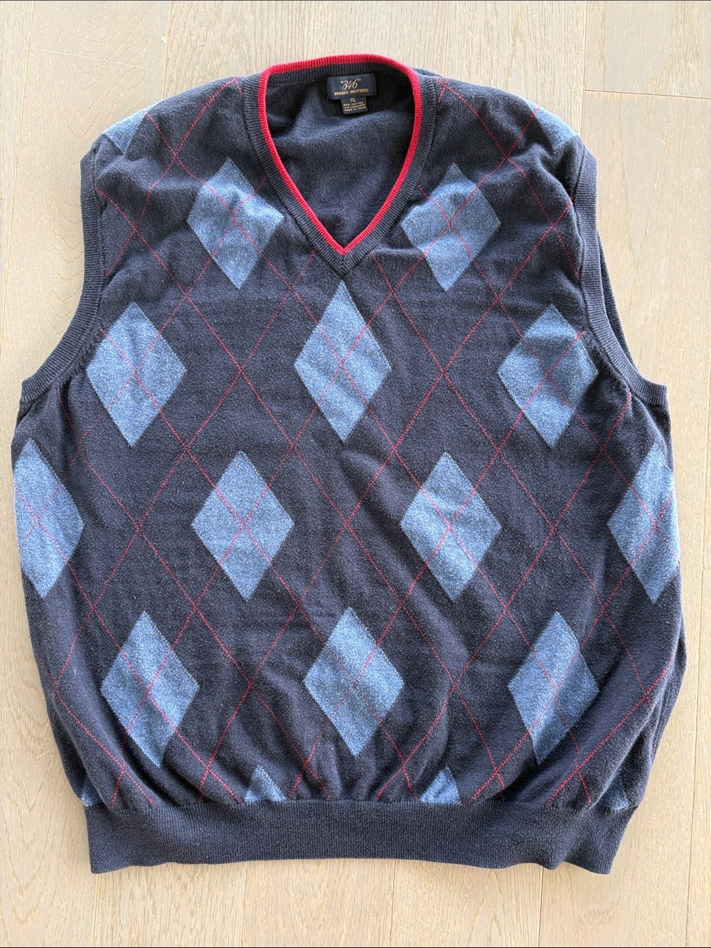 Brooks Brothers "346" Sweater Vest XL in Navy Red Trim 90% Cotton 10% Cashmere